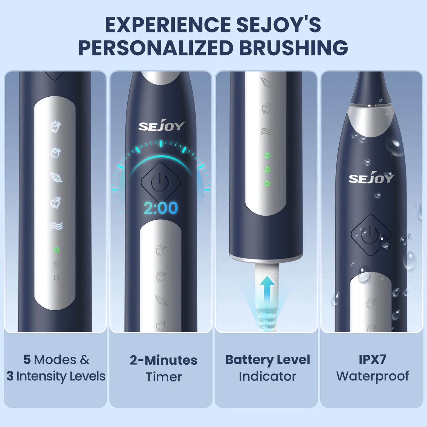 SEJOY Sonic Electric Toothbrush JS10 Oral Cleaning Personal Care Appliances 5 Modes Smart Rechargeable Automatic Toothbrush