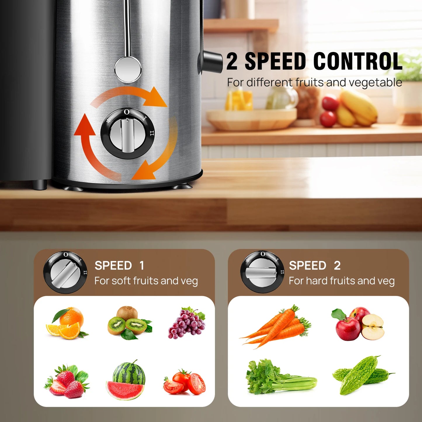 DayPlus 900W Juicer, Centrifugal Juicer Machines Whole Fruit and Vegetable, 65mm Wide Mouth Juicer Extractor with 2 Speed, 500ml