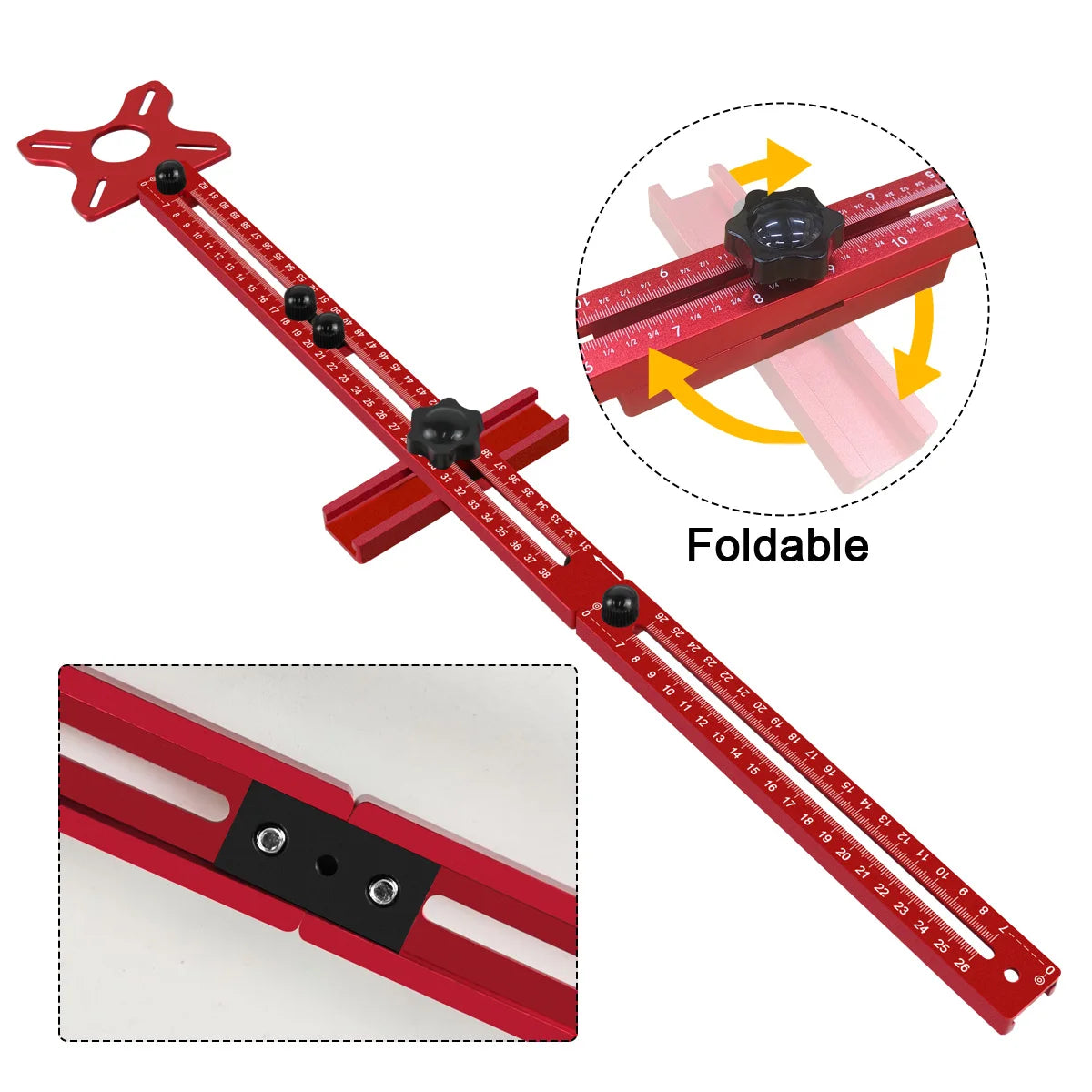 Extended 3 in 1 Router Milling Groove Bracket,9-61cm Radius Router Circle Cutting Jig,Aluminum Cabinet Hardware Jig for Woodwork