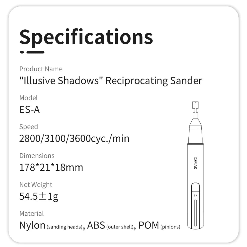 DSPIAE ES-A Reciprocating Sander Electric Grinding Pen DIY Plastic Model Sanding Paper for Military Model Sandpaper Craft Tools