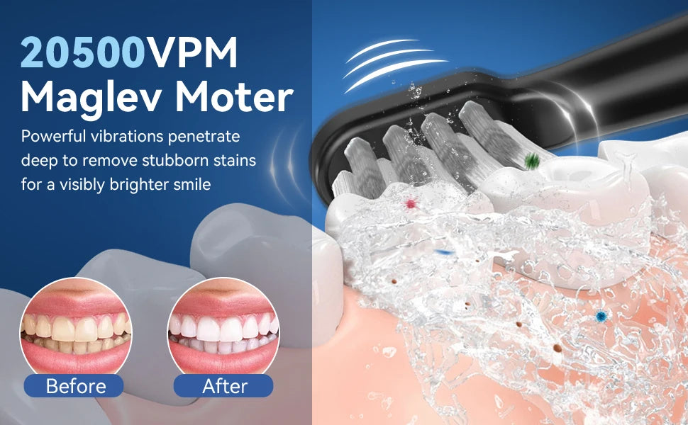 Sejoy Electric Toothbrush 5 Modes USB Rechargeable 12 Replacement Toothbrush Heads Adult Ultrasonic Teeth Cleaning