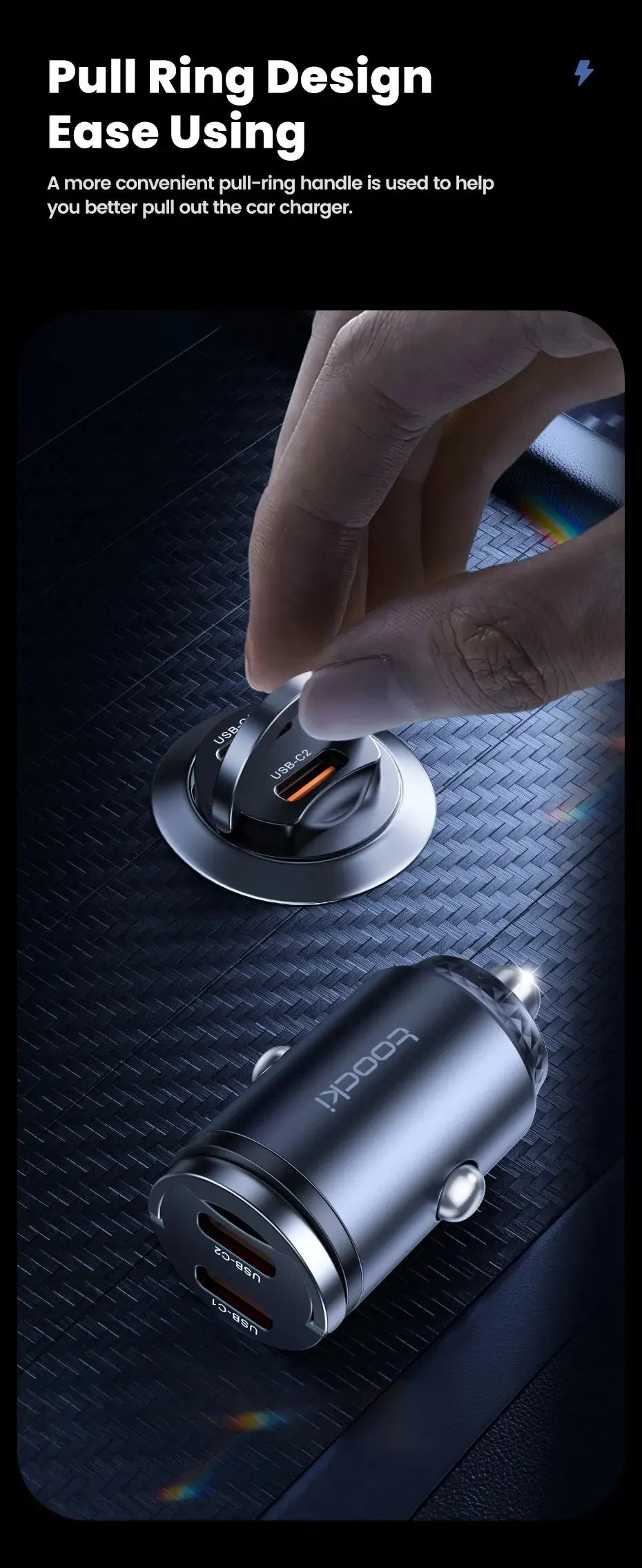 Toocki Mini PD 45W Car Charger Pull Ring Fast Charging USB C Phone Charger Adapter For iPhone 14 13 Pro Xiaomi Samsung Huawei
