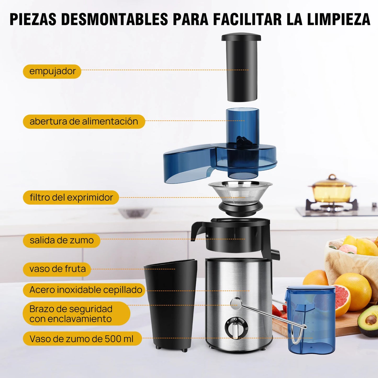 DayPlus 900W Juicer, Centrifugal Juicer Machines Whole Fruit and Vegetable, 65mm Wide Mouth Juicer Extractor with 2 Speed, 500ml