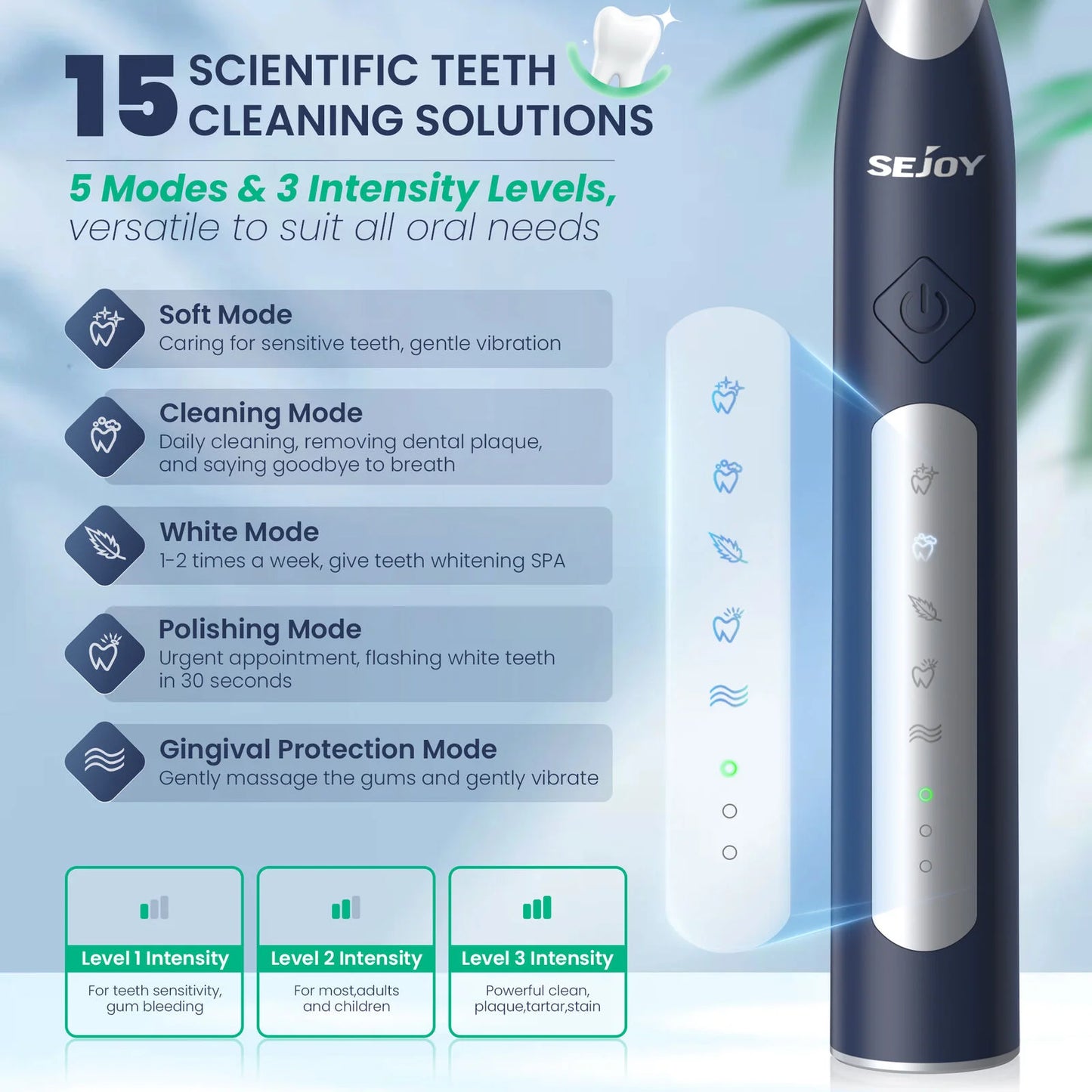 SEJOY Sonic Electric Toothbrush JS10 Oral Cleaning Personal Care Appliances 5 Modes Smart Rechargeable Automatic Toothbrush