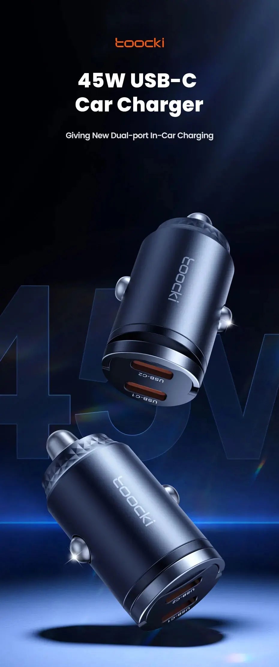 Toocki Mini PD 45W Car Charger Pull Ring Fast Charging USB C Phone Charger Adapter For iPhone 14 13 Pro Xiaomi Samsung Huawei
