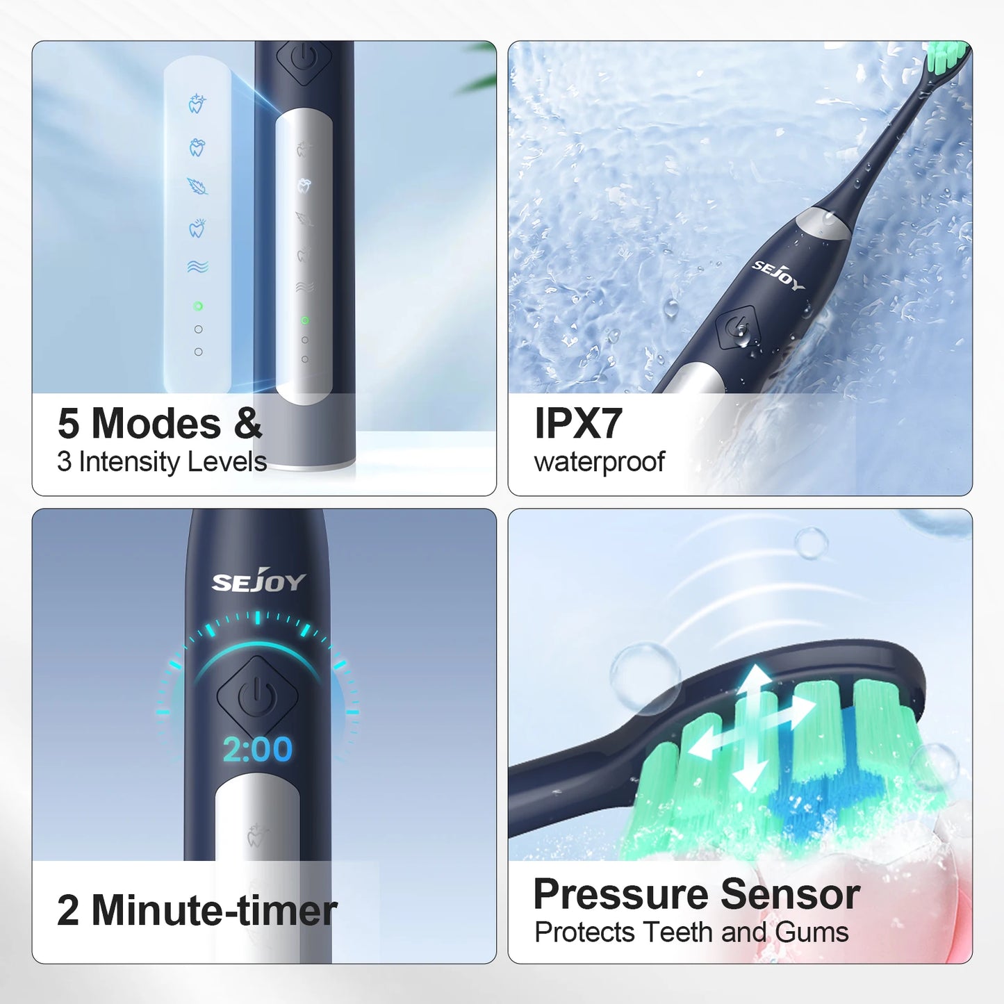 SEJOY Sonic Electric Toothbrush JS10 Oral Cleaning Personal Care Appliances 5 Modes Smart Rechargeable Automatic Toothbrush