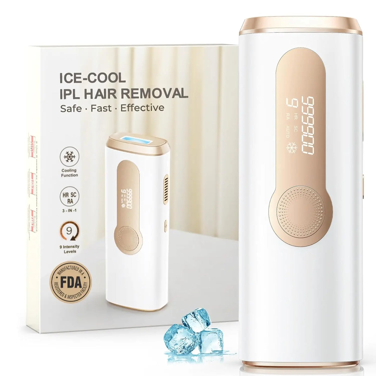 Laser Hair Removal - Ice Cooling Painless & 3-in-1 & Full Body Treament, IPL Hair Removal Device with 9 Levels 2 Modes