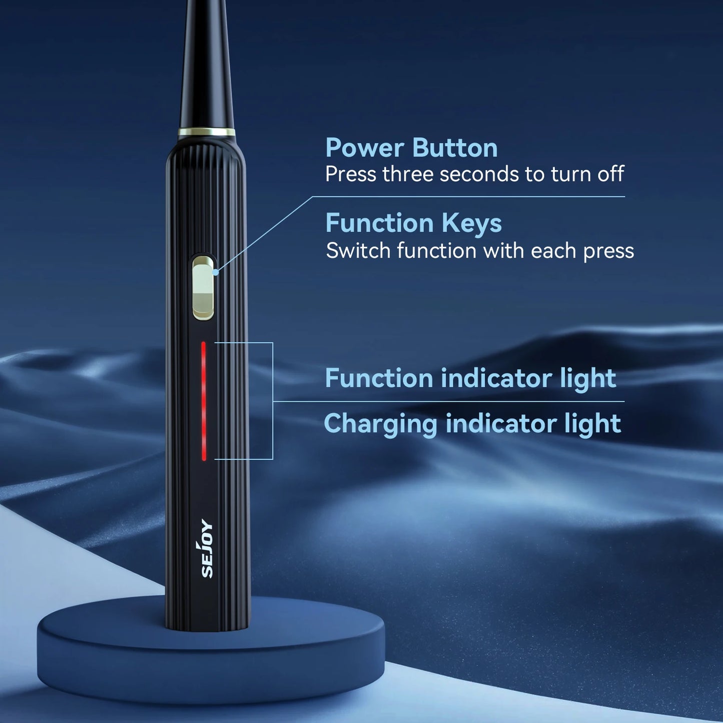 Sejoy Electric Toothbrush 5 Modes USB Rechargeable 12 Replacement Toothbrush Heads Adult Ultrasonic Teeth Cleaning