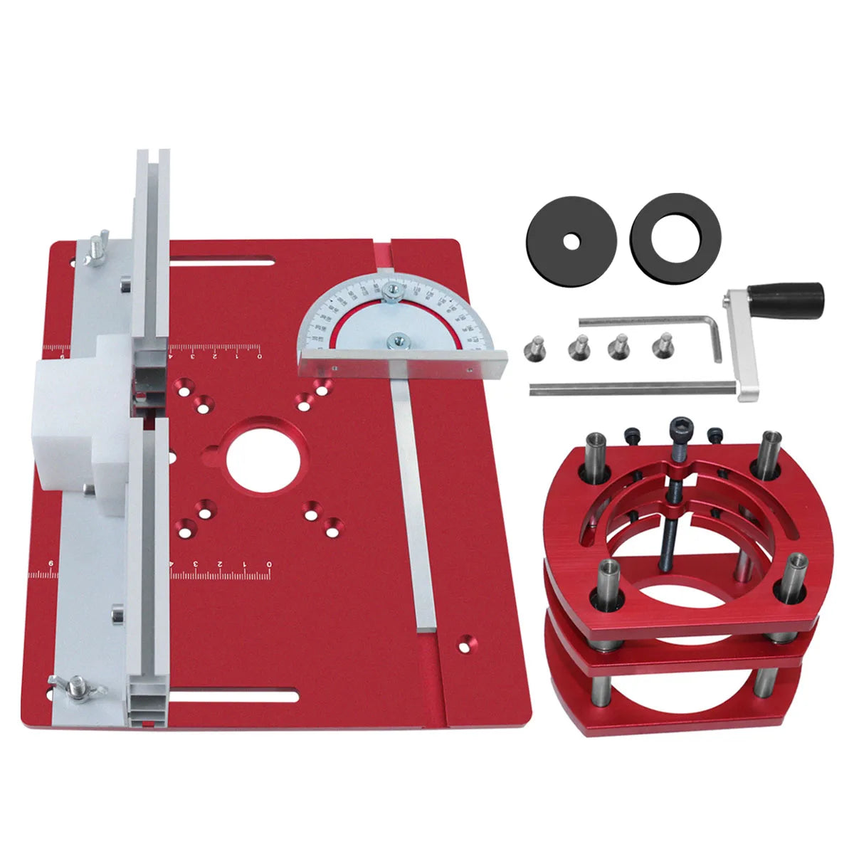 Woodworking Router Lift Kit - Aluminum Router Table Insert Plate W/ Miter Gauge Guide and Bracket for 65mm Diameter Motors