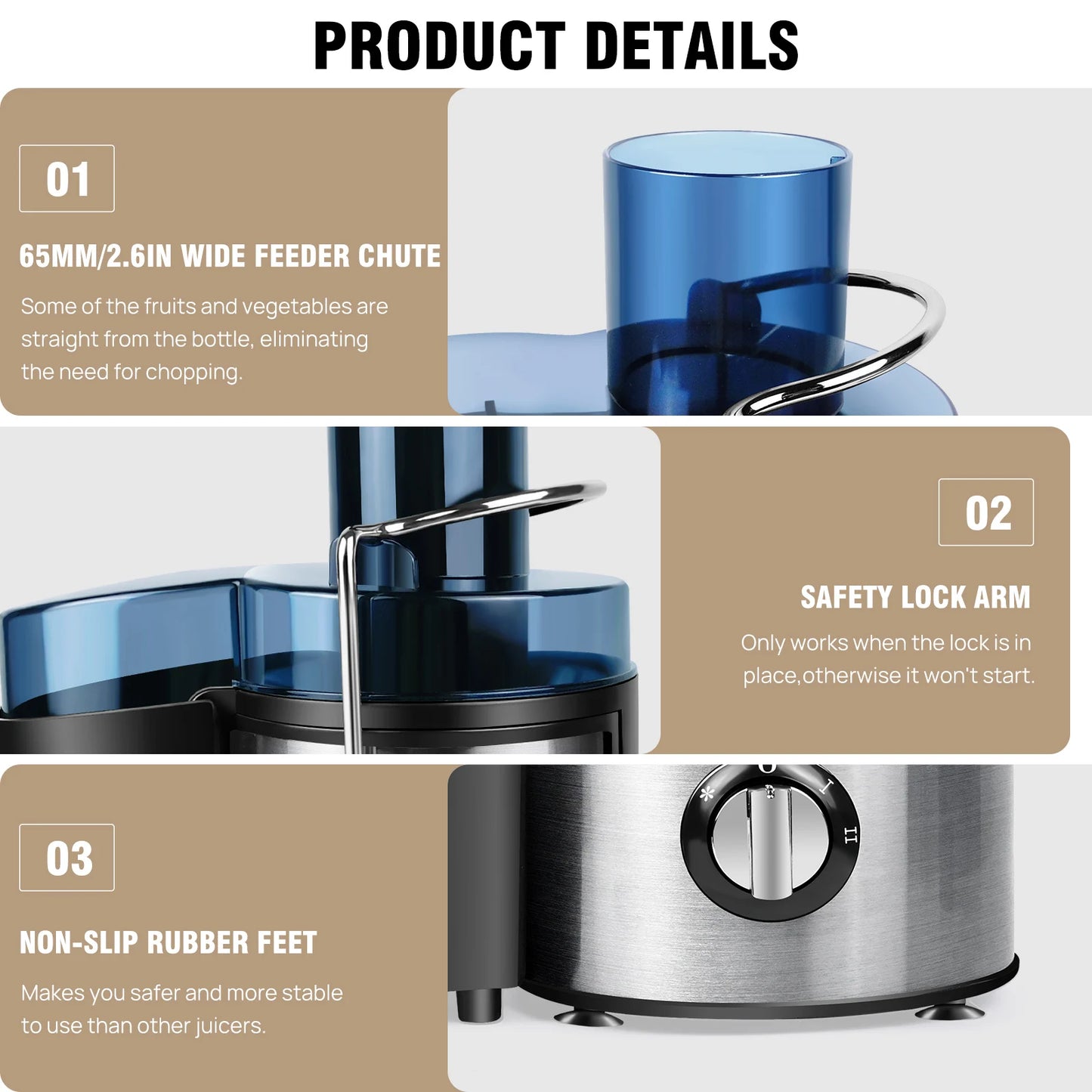 DayPlus 900W Juicer, Centrifugal Juicer Machines Whole Fruit and Vegetable, 65mm Wide Mouth Juicer Extractor with 2 Speed, 500ml