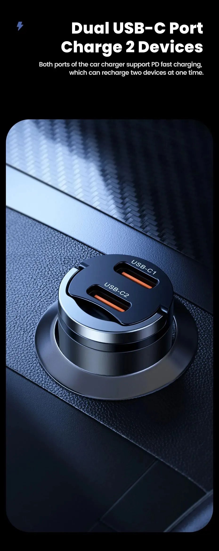 Toocki Mini PD 45W Car Charger Pull Ring Fast Charging USB C Phone Charger Adapter For iPhone 14 13 Pro Xiaomi Samsung Huawei